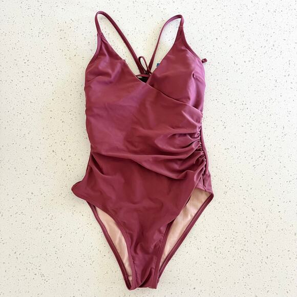 Cupshe Other - NEW Cupshe Mauve Faux Wrap One Piece Strappy Swimsuit Women's Small